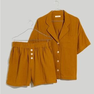 Madewell Lightestspun Oversized Short & Top Pajama Set in Antique Gold size XS